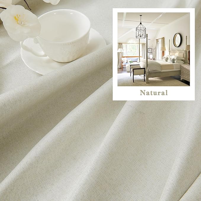 DUALIFE Natural Linen Curtains 108 Inches Long for Living Room 2 Panels Set Loop Pocket Back Tab Draperies Neutral Earth Tone Textured Vertical Blackout Linen Curtains for Large Window 9 FT W50 x L108
