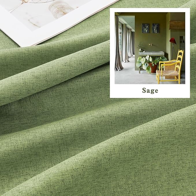 DUALIFE Sage Green Blackout Curtains 84 Inch Length, Back Tab Rod Pocket Hooks Window Treatment Farmhouse Spring Boho Linen Textured Long Drapes for Bedroom Living Room W50 x L84, 2 Panels Set