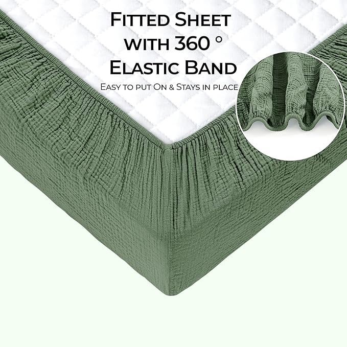 Dreamology Mini Crib Sheets,100% Muslin Cotton Crib Sheets,Pack n Play Sheets,Muslin Cotton Crib Sheet Fitted for Girls and Boys, Pack and Play Sheets, 24x38 Mini Crib Sheet | Green and Light Green
