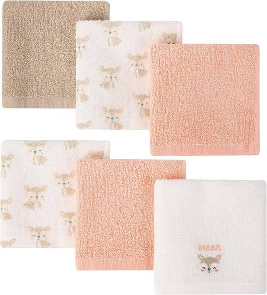 6 Pack Baby Washcloths 100% Cotton Terry Soft and Absorbent Wash Cloths for Face Hand Body Burp Rag Wipes Essentials for Newborns Infants Toddlers Boys Girls
