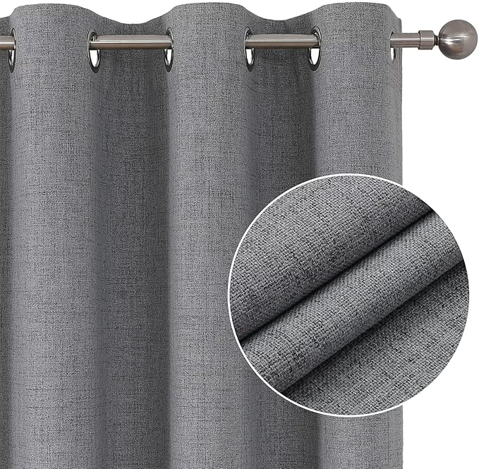 Joydeco Light Grey Black Out Curtains 72 Inch Long 2 Panels Set, Curtains 100% Blackout Room Darkening Drapes for Bedroom, Textured Drapes with Grommets for Living Room Windows