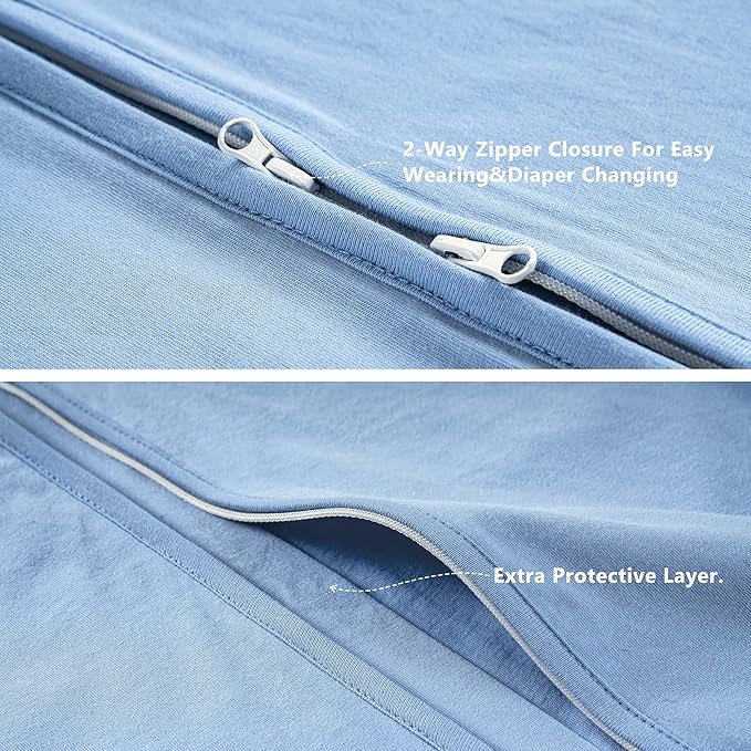 TILLYOU 2 Pack Infant Sleep Sack 0-6 Months 100% Cotton Wearable Blanket 0.5 TOG Sleeveless Summer Sleep Sacks with 2-Way Zipper, Sky Adventure & Sky Blue