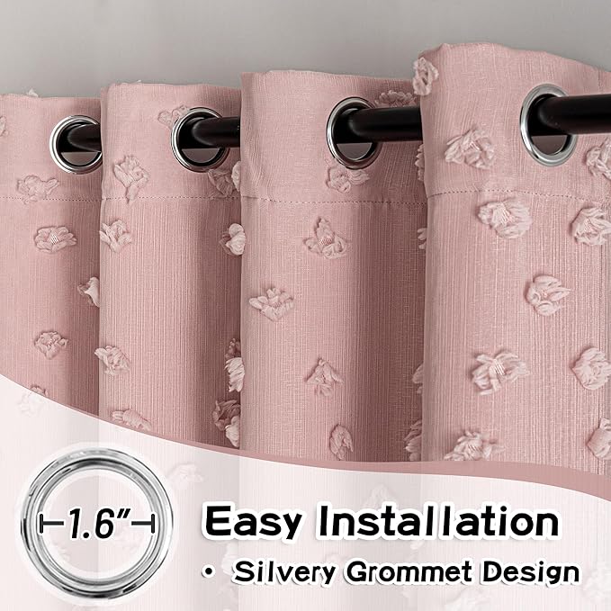 MYSKY HOME Pink Curtains for Bedroom 95 Inches Long Living Room Curtain with Pink Pom Pom Sheer for Dining Room Grommet Double Layer Nursery Curtain Drapes Room Darkening Window Panels 52 Wide