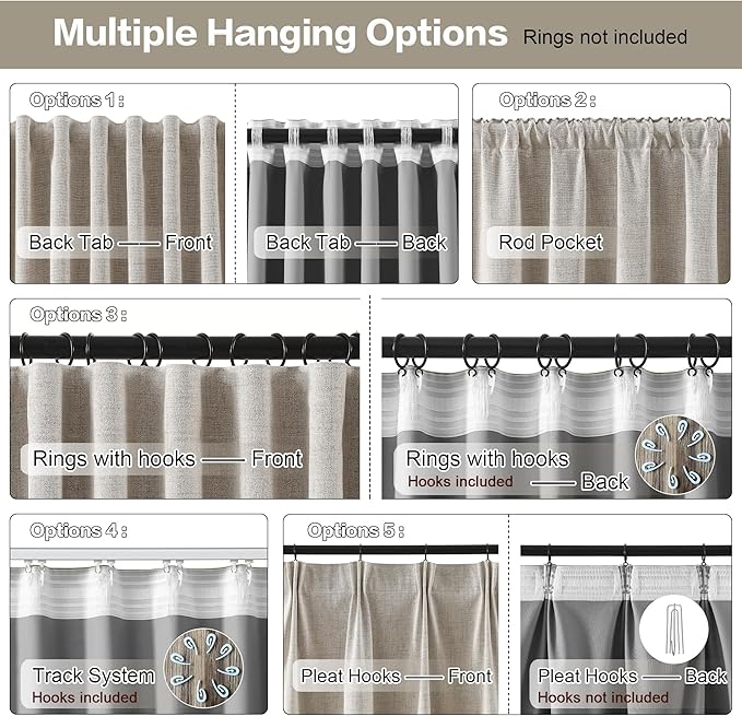 RAIN CITY Extra Wide Curtains 102 Inch Long 2 Panels,Floor to Ceiling Custom Made Boho Noise Reduction Track System Curtain Panels for Country Villa Back Tab Pleat Tape with Hooks, Beige 70x102