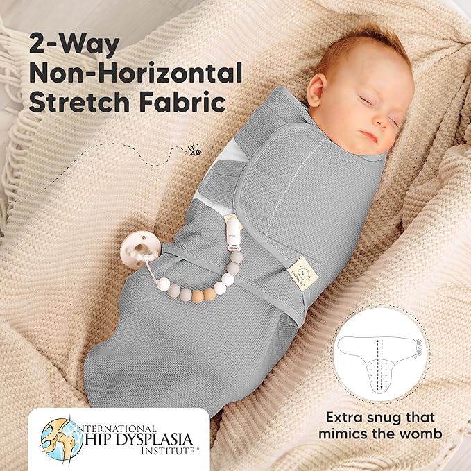 3-Pack Organic Swaddles for Newborns, Baby Sleep Sacks 0-3 Months - Baby Swaddle Wrap, Newborn Wearable Blanket, Infant Sleep Sack for Girls, Boys, Soft & Snug, Large Hook & Loop Closure (Granite)
