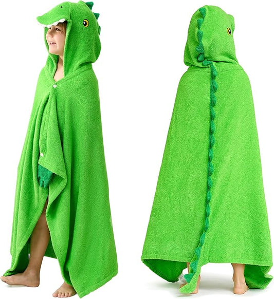 Joiedomi Dinosaur Hooded Towel for Kids Soft 100% Cotton Bath Beach Towel 30" x 50" for Kids 3-10 Years Toddler Pool Poncho with Hood Absorbent Swim Wrap for Boys Girls
