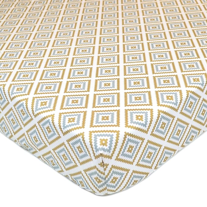 American Baby Company 100% Natural Cotton Percale Fitted Crib Sheet for Standard Crib and Toddler Mattresses, Sparkle Gold/Grey Kilim, Soft Breathable, for Boys and Girls
