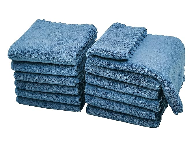 Kyapoo Baby Washcloths 12 Pack 12x12 Inches Microfiber Coral Fleece Extra Absorbent and Soft for Newborns, Infants and Toddlers-Navy Blue