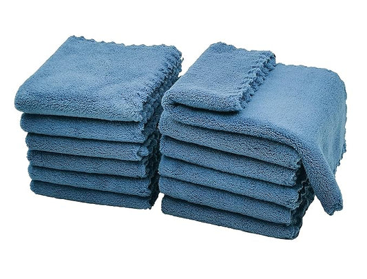 Kyapoo Baby Washcloths 12 Pack 12x12 Inches Microfiber Coral Fleece Extra Absorbent and Soft for Newborns, Infants and Toddlers-Navy Blue