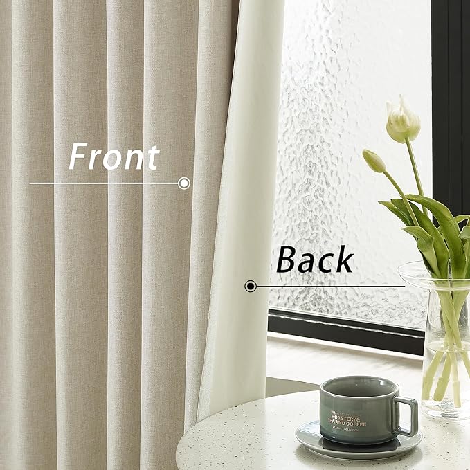 120 Inch Extra Long Linen Natural Birch Curtains Floor to Ceiling for Sliding Glass Doors 2 Panels, Flax Linen 100% Blackout Elegant Boho Thermal Curtains for Large Windows 10 FT Drapes,50 x 120 Inch