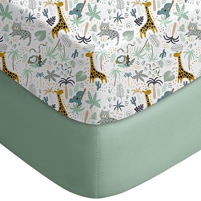 Yoofoss Baby Crib Sheets for Boys Girls, Fitted Crib Sheet 2 Pack for Standard Crib and Toddler Mattress, Super Soft Microfiber Baby Sheet 28x52x8in Green + Giraffe