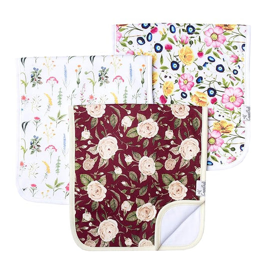 Copper Pearl Baby Burp Cloth Large 21''x10'' Size Premium Absorbent Triple Layer 3-Pack Gift Set “Scarlet