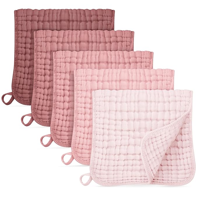 Unnivoll Muslin Burp Cloths for Baby 100% Cotton Burping Cloths for Boys Girls Large 20"X10" Extra Soft and Absorbent 5 Pack - Gradient Pink
