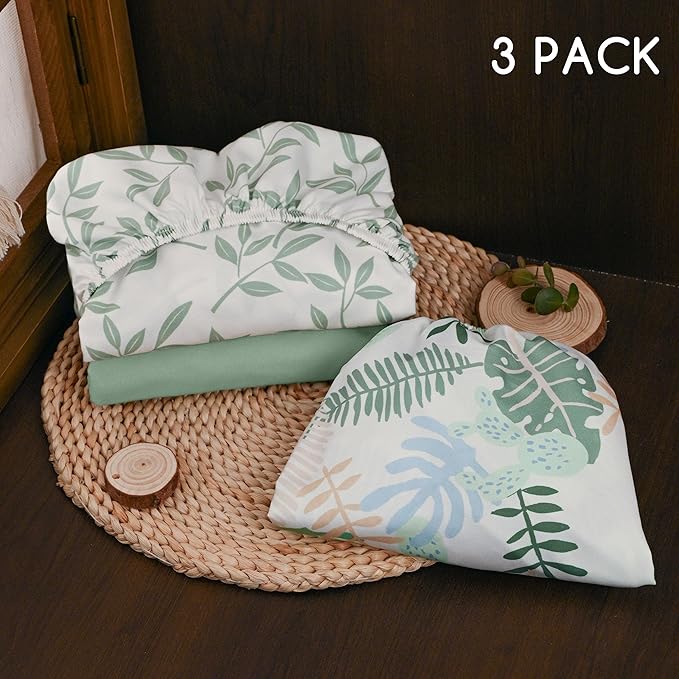 Bedside Sleeper Bassinet Fitted Sheets 20 x 33, 3 Pack Baby Delight Beside Me Dreamer,Babybond,Jimglo,koola,cowiewie,fodoss, Dream On Me Baby Square Bassinet, Sage Green Leave
