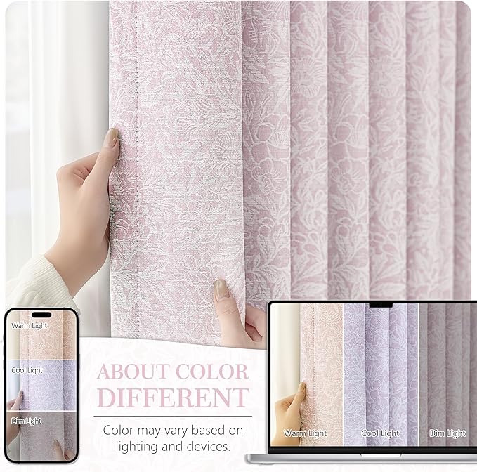 Metro Parlor Pink Floral Blackout Curtains 96 Inches Long for Bedroom, Jacquard Chenille Patterned Vintage Flower Curtains for Living Room Darkening Thermal Insulated Grommet Window Drapes, 2 Panels