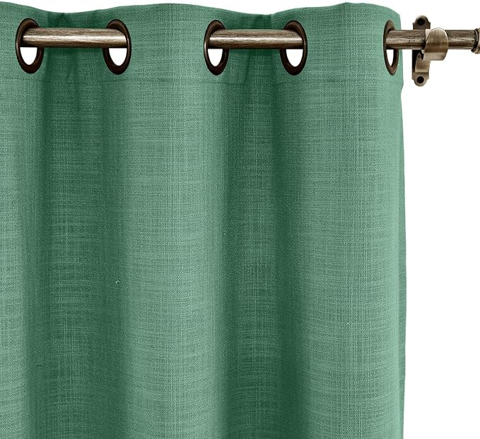 ChadMade 84W x 102L Inch Peacock Faux Linen Curtain Drapes with Blackout Lining, Room Darkening Antique Bronze Grommet Curtain for Sliding Glass Door Patio Door Living Room (1 Panel)