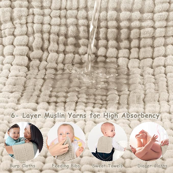 Looxii Muslin Burp Cloths 100% Cotton Muslin Cloths 12 Pack Large 20''x10'' Extra Soft and Absorbent Baby Burping Cloth for Boys and Girls (Apricot+Coffee)