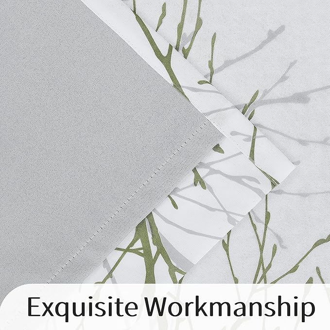 FMFUNCTEX 100% Blackout Curtains Sage Green Tree Liner Curtains for Bedroom, Branch Partterned Curtains 84 inch Length for Living Room, Room Darkening Thermal Insulated Drapes, Grommet Top 2 Panels