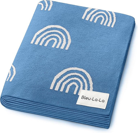 Baby Receiving Blanket Boys 100% Cotton Buttery Soft Cozy Receiving Swaddle Crib Stroller Blanket for Shower Gift Registry for Newborns, Infants, Toddlers (Rainbow - Blue)