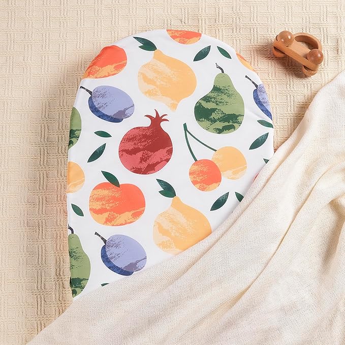TILLYOU Baby Bassinet Sheets for Girls Boys 2 Pack Baby Sheets for Square Rectangle Oval Bassinet Mattress 33X16 Inch, Fruit Shadow & Orangish