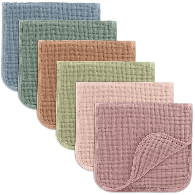 Comfy Cubs Muslin Burp Cloths 20" x 10", Pack of 6 - Large, 6-Layer, Ultra Absorbent 100% Cotton for Baby Drool and Messes - Soft, Safe & Gentle Baby Burp Cloths Set for Boys & Girls - Multi