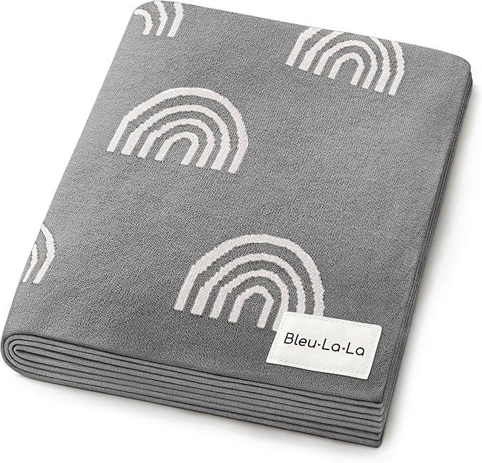 Gender Neutral Receiving Blanket 100% Cotton Buttery Soft Cozy Receiving Swaddle Crib Stroller Blanket for Shower Gift Registry for Newborns, Infants, Toddlers (Rainbow - Grey)
