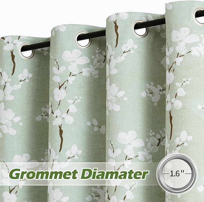 FMFUNCTEX Green Kitchen Valance Curtain for Windows Bathroom Living Room Bedroom, Blossom Blackout Window Valance Thermal Insulated Rod Pocket Valance Curtains, 50" W x 18" L, Sage Green and White