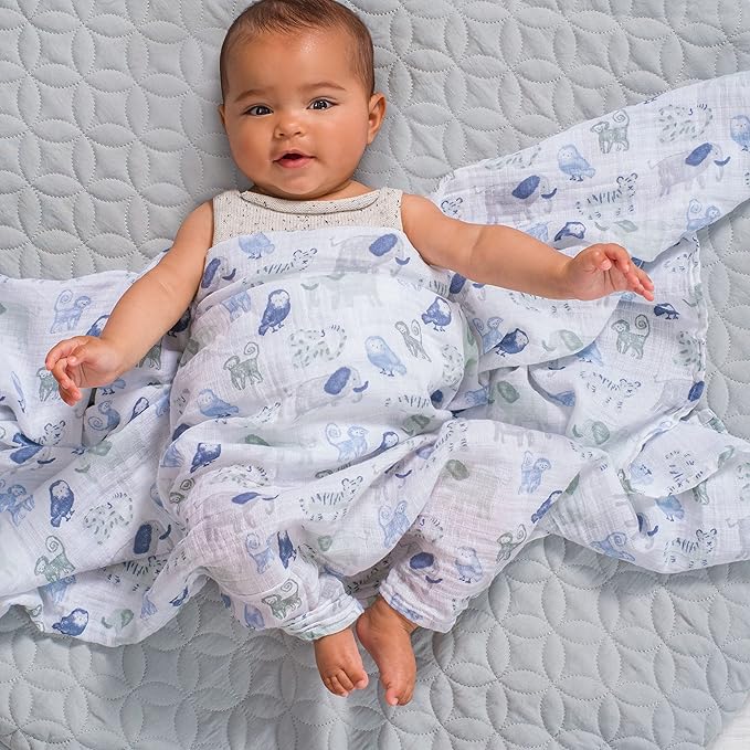 aden + anais Essentials Swaddle Blanket, Boutique Muslin Blankets for Girls & Boys, Baby Receiving Swaddles, Ideal Newborn & Infant Swaddling Set, Perfect Shower Gifts, 4 Pack, Time to Dream