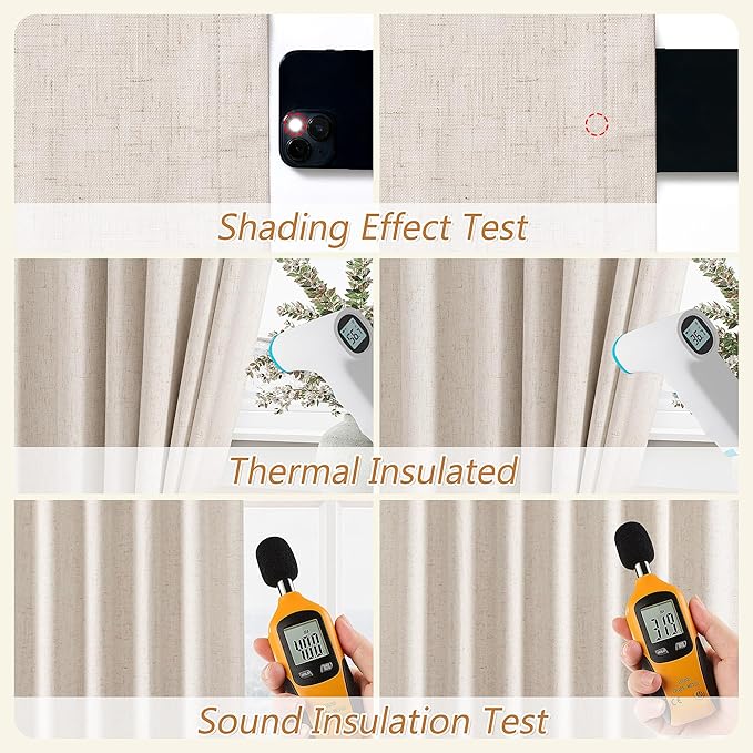 Guken 100% Blackout Curtains 84 Inch Length 2 Panels Set for Living Room Bedroom Back Tab Thermal Insulated Black Out Linen Drapes Room Darkening Window Curtains 84 Inches Long