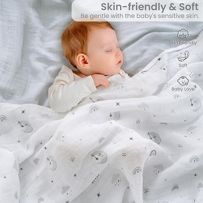 Softan Swaddle Blankets for Baby Girls & Boys Gift, Large 47X47 inches Receiving Blankets for Newborn,4 Pack Gray Elephant