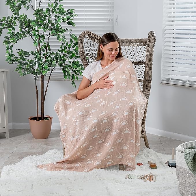 Comfy Cubs Muslin Swaddle Blankets Pack of 1, 47 x 47 Inch Soft Cotton Baby Blanket Set, Large Multipurpose Wraps for Newborns - Self-Soothing Swaddles for Newborns - Blush Sun