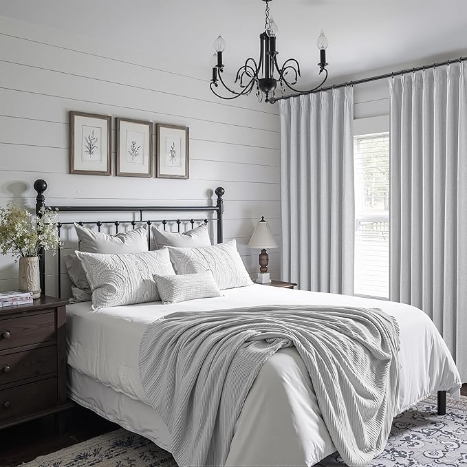 Light Grey Black Out Curtains 90 Inch Long for Living Room, Pinch Pleated Flax Linen Modern Insulated Drapes with Hooks Bedroom Curtain 2 Panels Set Soundproof Privacy Windows (40"Wx90"Lx2 Light Gray)
