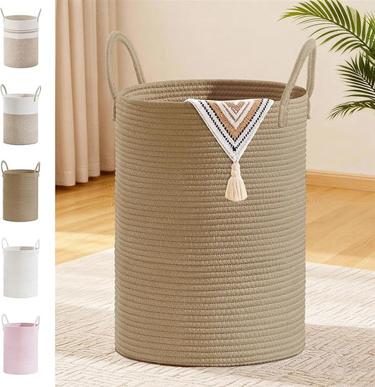 Tall Laundry Basket with Handles, 72L Portable Dirty Clothes Hamper, Boho Cotton Rope Storage Bin for Blankets Kids Toys Gifts, Decorative Organizer for Baby Nursery Bedroom Bathroom, Jute