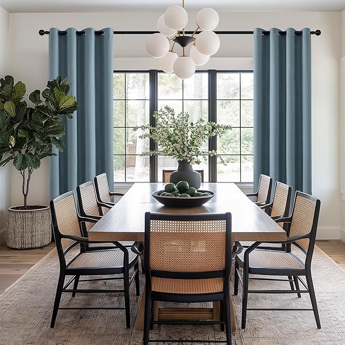 ChrisDowa 100% Blackout Blue Solid Curtains 96 Inches Long 2 Panels for Bedroom Living Room,Farmhouse Room Darkening Thermal Insulated Soundproof Grommet Top Window Treatment Drapes,52x96