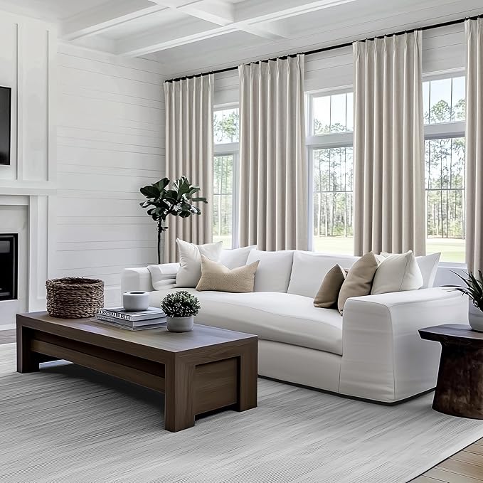 Natural Melange Black Out 54 Inches Long Boho Small Curtains 2 Panels Set, Farmhouse Short Curtain for Bedroom/Bathroom/Kitchen Thermal Insulated Flax Linen Pinch Pleated Bay Window Drapes (40"Wx54"L)