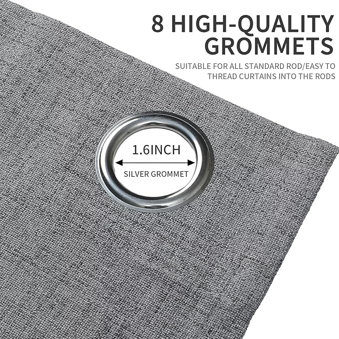 Joydeco Light Grey Curtains 96 Inch Long Blackout Curtains 2 Panels Set, Faux Linen 100% Black Out Drapes for Bedroom, Thermal Insulated Grommet Room Darkening Drapes for Living Room