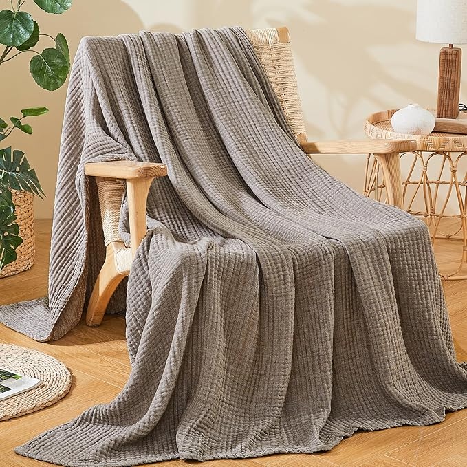 EMME Cotton Muslin Large Throw Blanket Couch Breathable Gauze Soft Lightweight Bed Blankets Adults (Heather Brown, 50"x70")