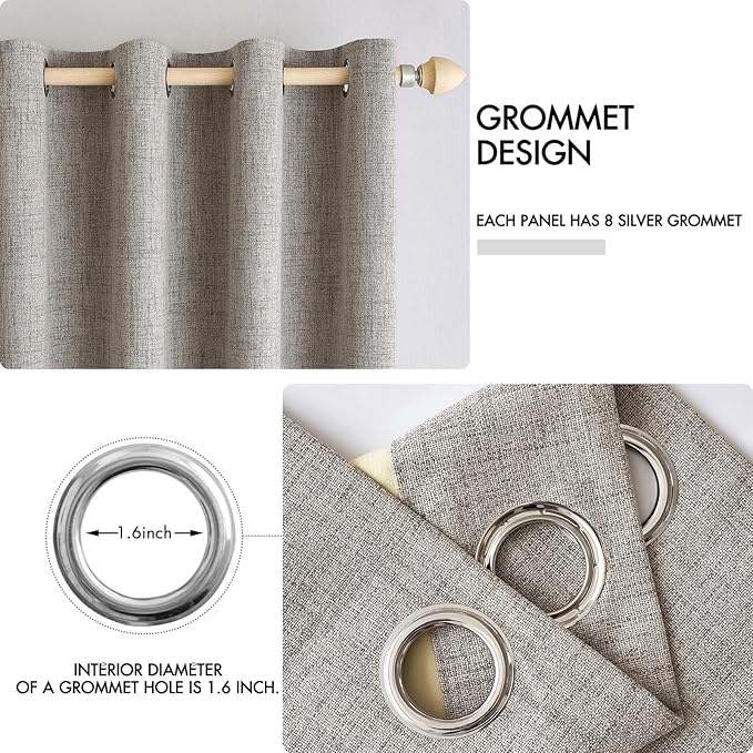 MIULEE 100% Blackout Linen Textured Curtains for Bedroom Solid Thermal Insulated Warm Taupe Grommet Room Darkening Curtains & Drapes Luxury Decor for Living Room Nursery 52 x 54 Inch (2 Panels)
