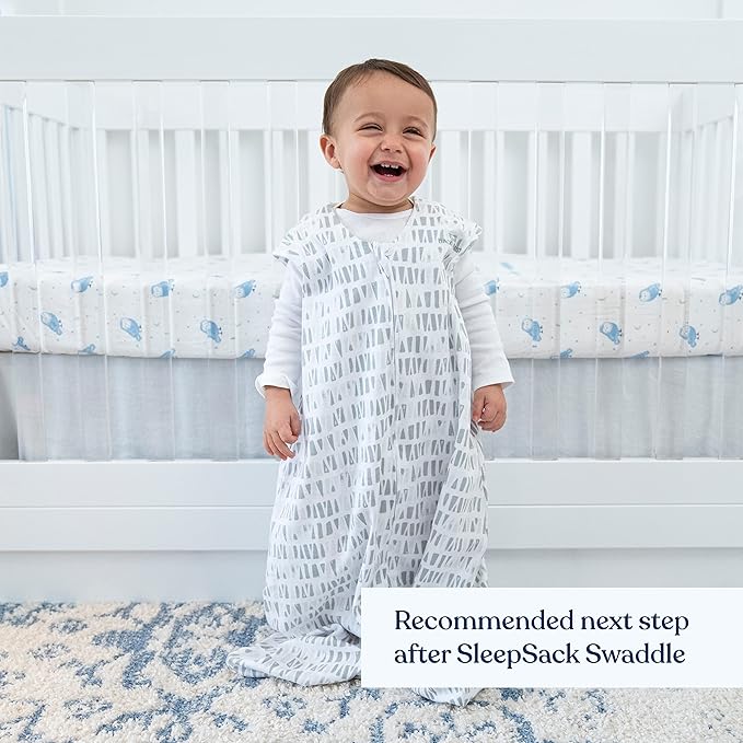 HALO SleepSack, 100% Cotton Wearable Blanket, Swaddle Transition Sleeping Bag, TOG 0.5, Squares and Triangles, Grey, X-Large, 18-24 Months