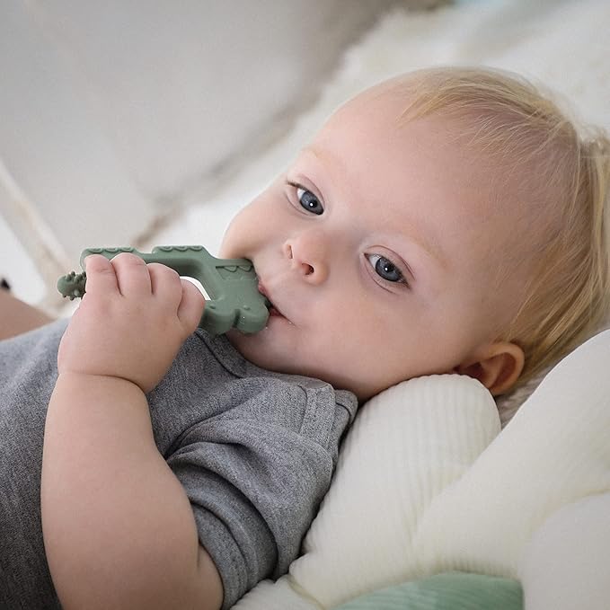 Moonkie Teething Toy, Safe & Easy to Hold BPA Free Silicone Baby Soothing Teethers, Prevent Finger Sucking Teether Toys Best for Babies 0-6 6-12 Months (Crocodile Sage)