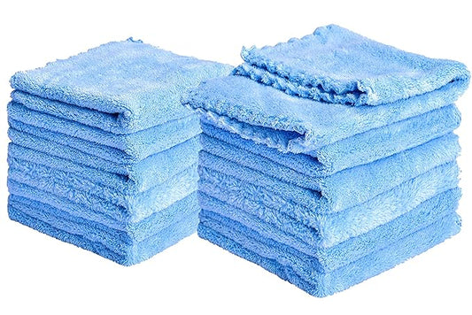 Kyapoo Baby Washcloths 12 Pack 12x12 Inches Microfiber Coral Fleece Extra Absorbent and Soft for Newborns, Infants and Toddlers-Blue