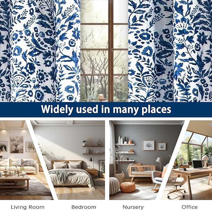 DriftAway Julia Watercolor Blackout Room Darkening Lined Thermal Insulated Energy Saving Window Curtains 2 Layers 2 Panels Each Size 52 Inch by 36 Inch Navy
