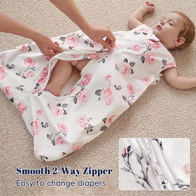 PHF 3 Pack Warm Micro-Fleece Baby Sleep Sack 12-18 Months, Soft Baby Wearable Blanket, 2-Way Zipper Sleeping Bags, Comfy Toddler Sleeping Sack for Girls, Large Size, Floral