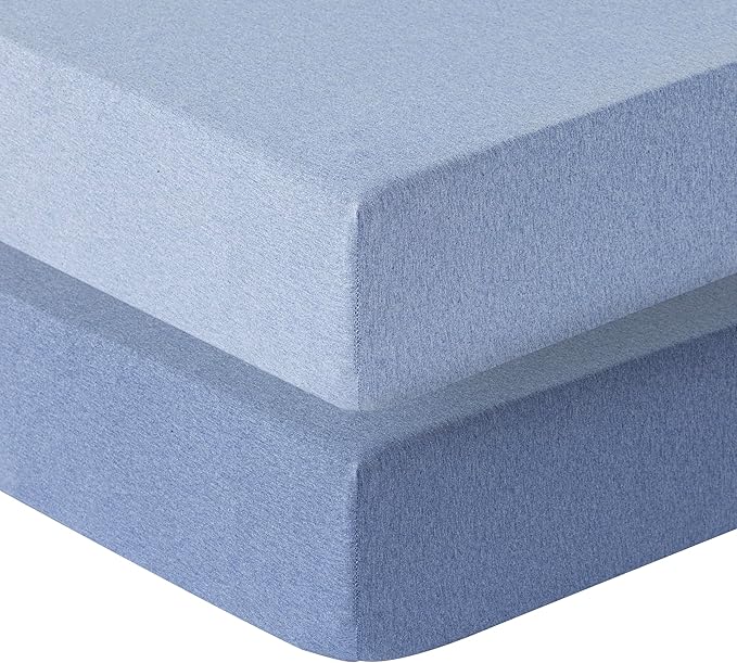 Dreamology Mini Crib Sheets for Boys,Girls,100% Cotton Crib Sheets,2 Pack,Pack and Play Sheets,Mini Crib Sheets Fitted,Pack n Play Sheets,24 x 38 Mini Crib Sheet | Denim Blue and Sky Blue