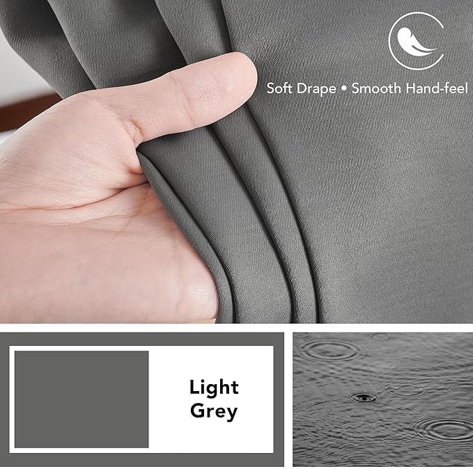 Deconovo Blackout Curtains, Thermal Insulated, W42 x L54 2 Panels, Back Tab, Machine Washable, Room-Darkening Drapes for Bedroom/Living Room Light Grey