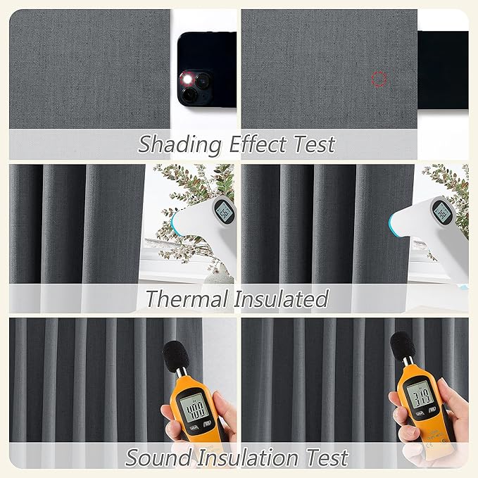 Guken 100% Blackout Curtains 90 Inch Length 2 Panels Set for Living Room Bedroom Back Tab Thermal Insulated Black Out Linen Drapes Room Darkening Blazer Grey,52x90