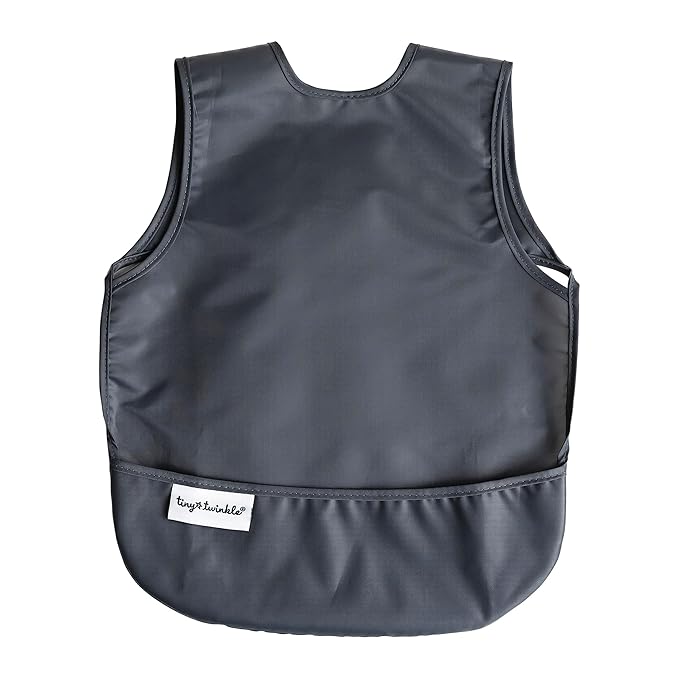 Tiny Twinkle Mess Proof Baby Bibs | 2 Pack Waterproof Toddler Bib for Eating | Baby Apron for Feeding, Machine Washable, Perfect Shower Gift (Sage Charcoal, 6–24M)