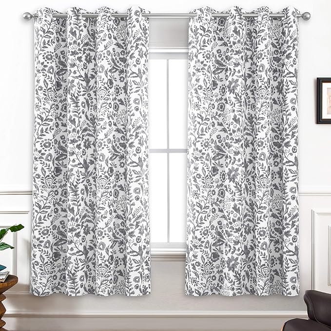 DriftAway Julia Watercolor Blackout Room Darkening Lined Thermal Insulated Energy Saving Window Curtains 2 Layers 2 Panels Each Size 52 Inch by 63 Inch Gray