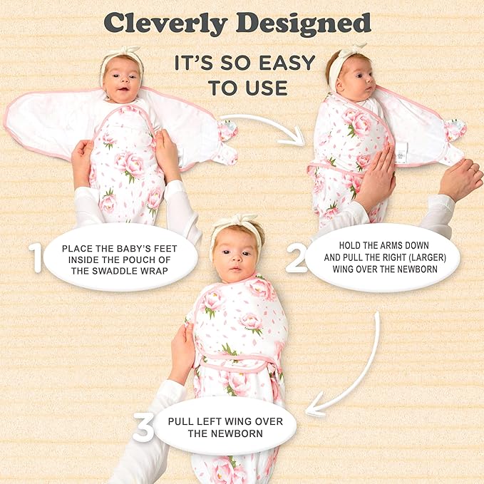 Bublo Baby Organic Preemie Swaddles 4-7 lbs - 3-Pack Premature Babies Swaddle Sleep Sack - Premature Infant Sleeping Sack - Easy Adjustable Baby Swaddle Blanket Wrap (Hearts-Flowers)