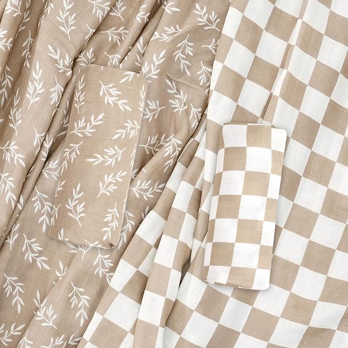 Baby Muslin Swaddle Blankets,2 Pack Receiving Blanket Baby Girl & boy,Large47 x 43 inches,Soft & Skin Friendly Baby Blanket Wrap(Brown)